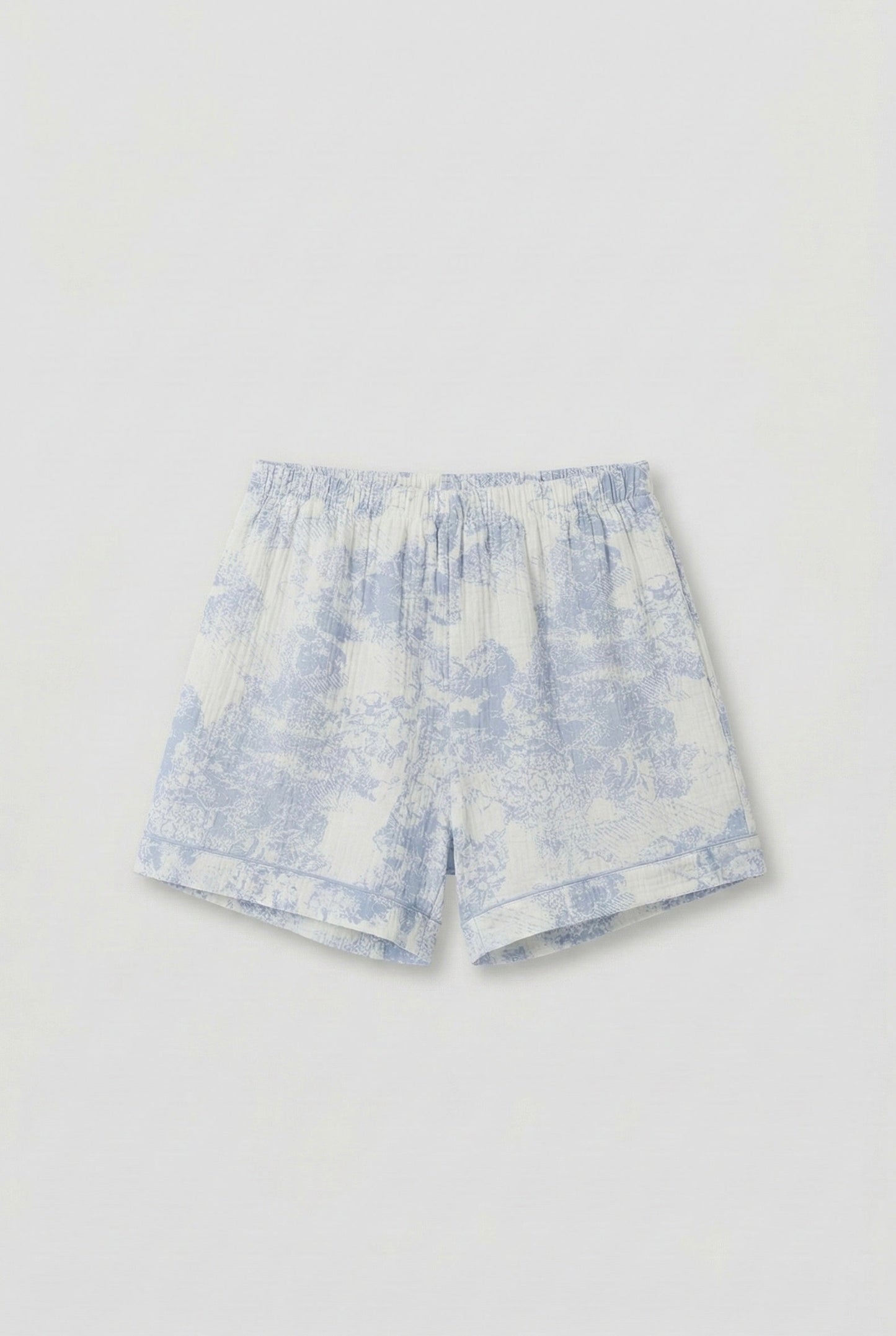 French Cottage Short Sleeves and Shorts Cotton Pajama Set / Blue