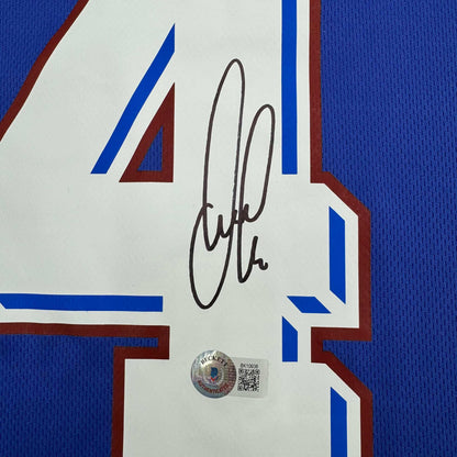 Framed Autographed/Signed Patrick Vieira 35x39 France French National Team Blue Soccer Jersey Beckett BAS COA