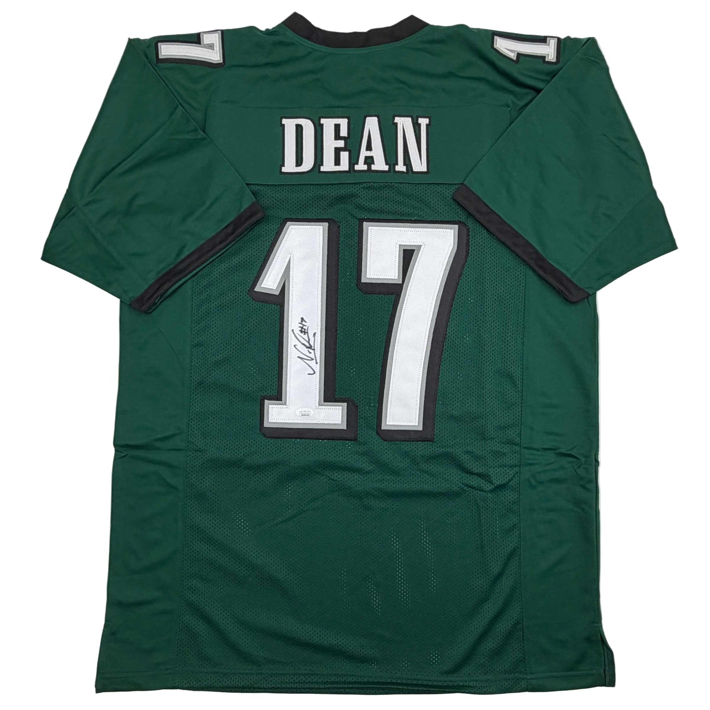 Autographed/Signed Nakobe Dean Philadelphia Green Football Jersey JSA COA