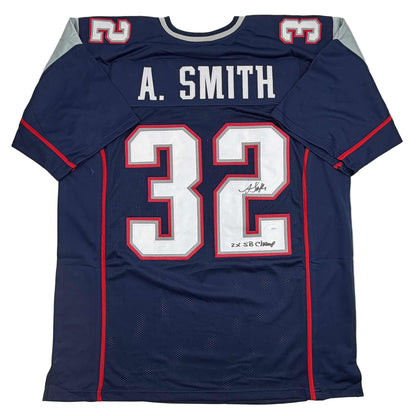 Autographed/Signed Antowain Smith 2x SB Champ New England Blue Football Jersey JSA COA