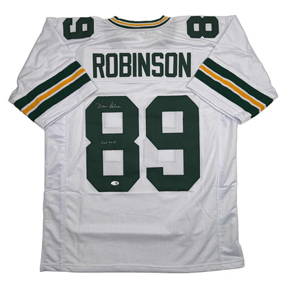 Autographed/Signed Dave Robinson HOF 13 Green Bay White Football Jersey JSA COA