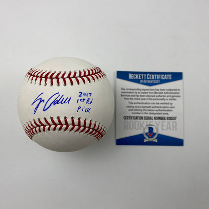 Autographed/Signed Jo Adell 2017 1st Round Pick Rawlings Official Major League Baseball ROML Beckett BAS COA Auto