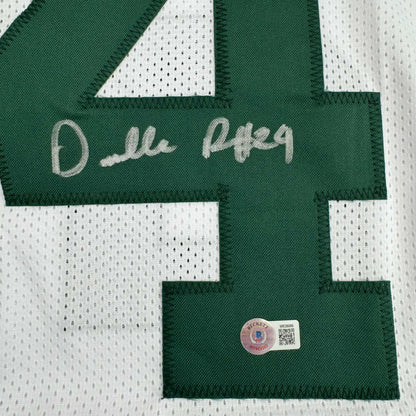 Framed Autographed/Signed Darrelle Revis 35x39 New York White Football Jersey Beckett BAS COA