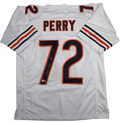 Autographed/Signed William Perry The Refrigerator Chicago White Football Jersey Beckett BAS COA