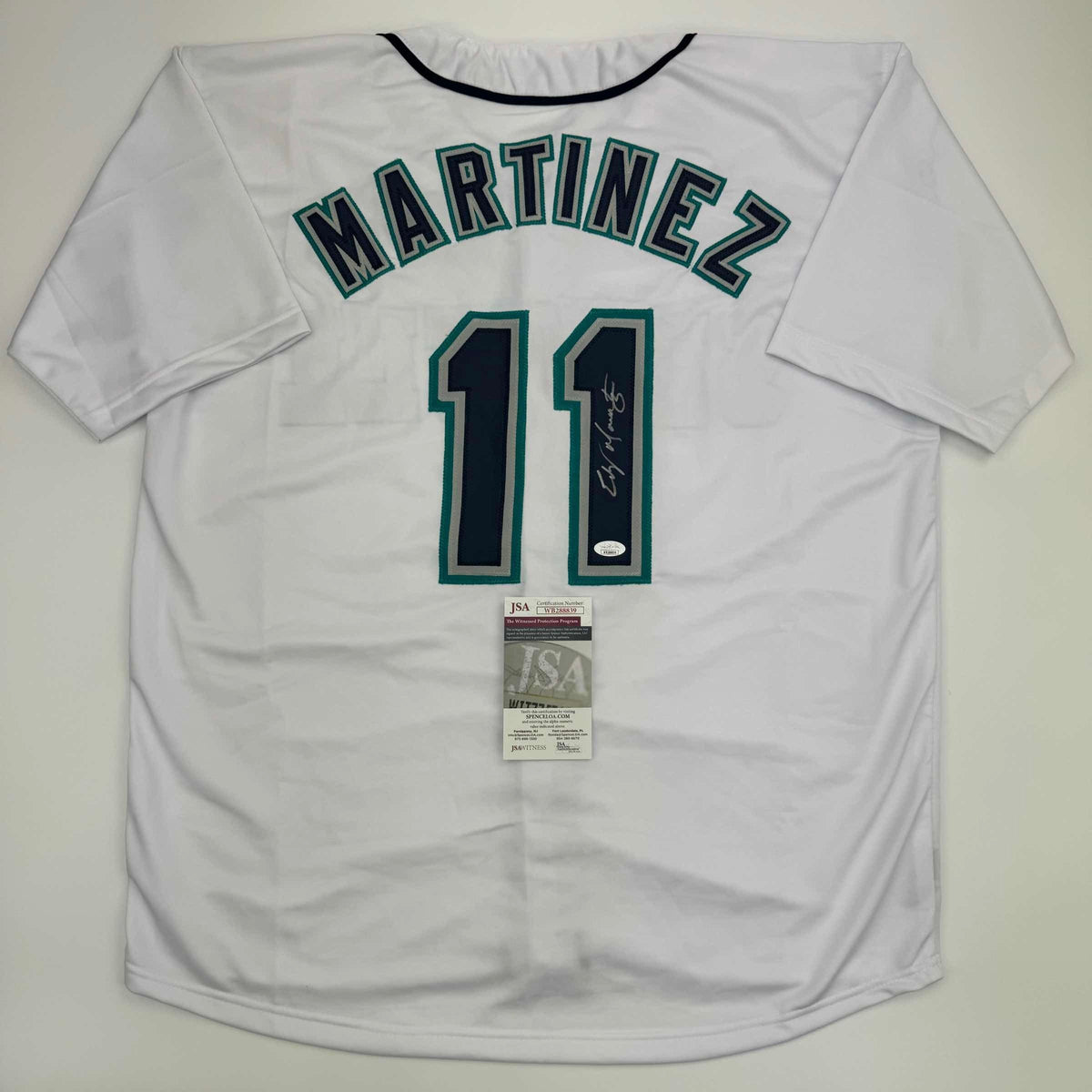 Autographed/Signed Edgar Martinez Seattle White Baseball Jersey JSA COA