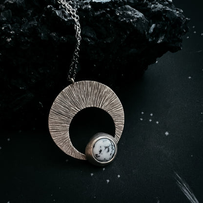 CLEARANCE Crescent Moon Pendant with Dendritic Agate