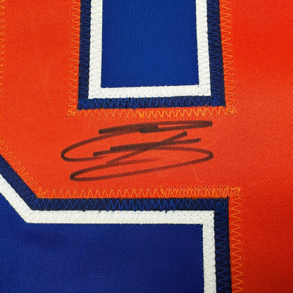 Autographed/Signed Evander Kane Edmonton Blue Hockey Jersey JSA COA