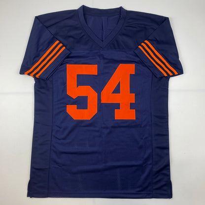 Autographed/Signed Brian Urlacher HOF 18 Chicago Blue Retro Football Jersey Beckett BAS COA