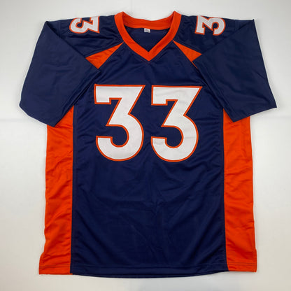 Autographed/Signed Javonte Williams Denver Blue Football Jersey Beckett BAS COA