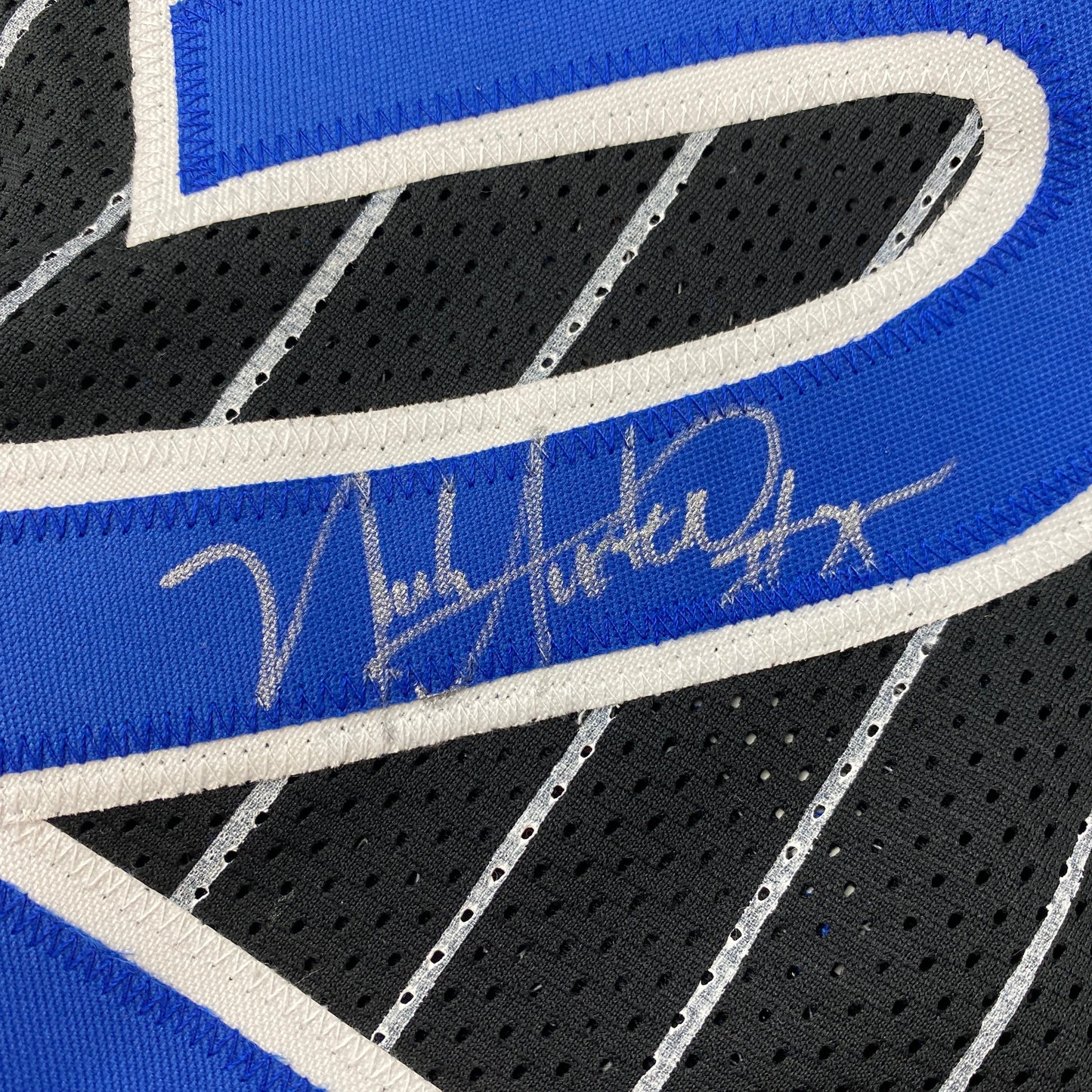 Autographed/Signed Nick Anderson Orlando Black Pinstripe Basketball Jersey PSA/DNA COA