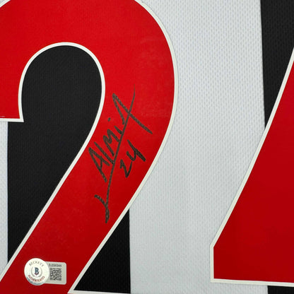 Framed Autographed/Signed Miguel Almiron 35x39 Newcastle United White/Black Soccer Jersey Beckett BAS COA