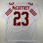 Autographed/Signed Christian McCaffrey San Francisco White Football Jersey JSA COA