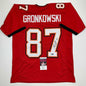 Autographed/Signed Rob Gronk Gronkowski Tampa Bay Red Football Jersey JSA COA