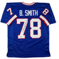 Autographed/Signed Bruce Smith HOF 09 Buffalo Blue Football Jersey Beckett BAS COA