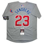 Autographed/Signed Ryne Sandberg HOF 05 Chicago Cubs Majestic Grey Baseball Jersey JSA COA