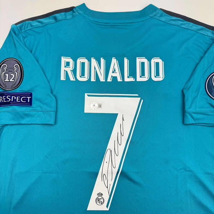 Autographed/Signed Cristiano Ronaldo Real Madrid Blue Soccer Jersey Beckett BAS COA