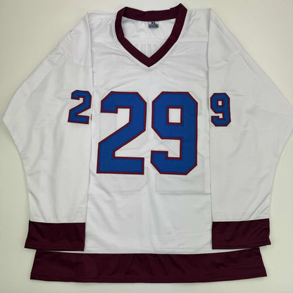 Autographed/Signed Nathan MacKinnon Colorado White Hockey Jersey JSA COA
