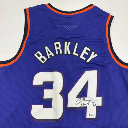 Autographed/Signed Charles Barkley Phoenix Purple Basketball Jersey Beckett BAS COA