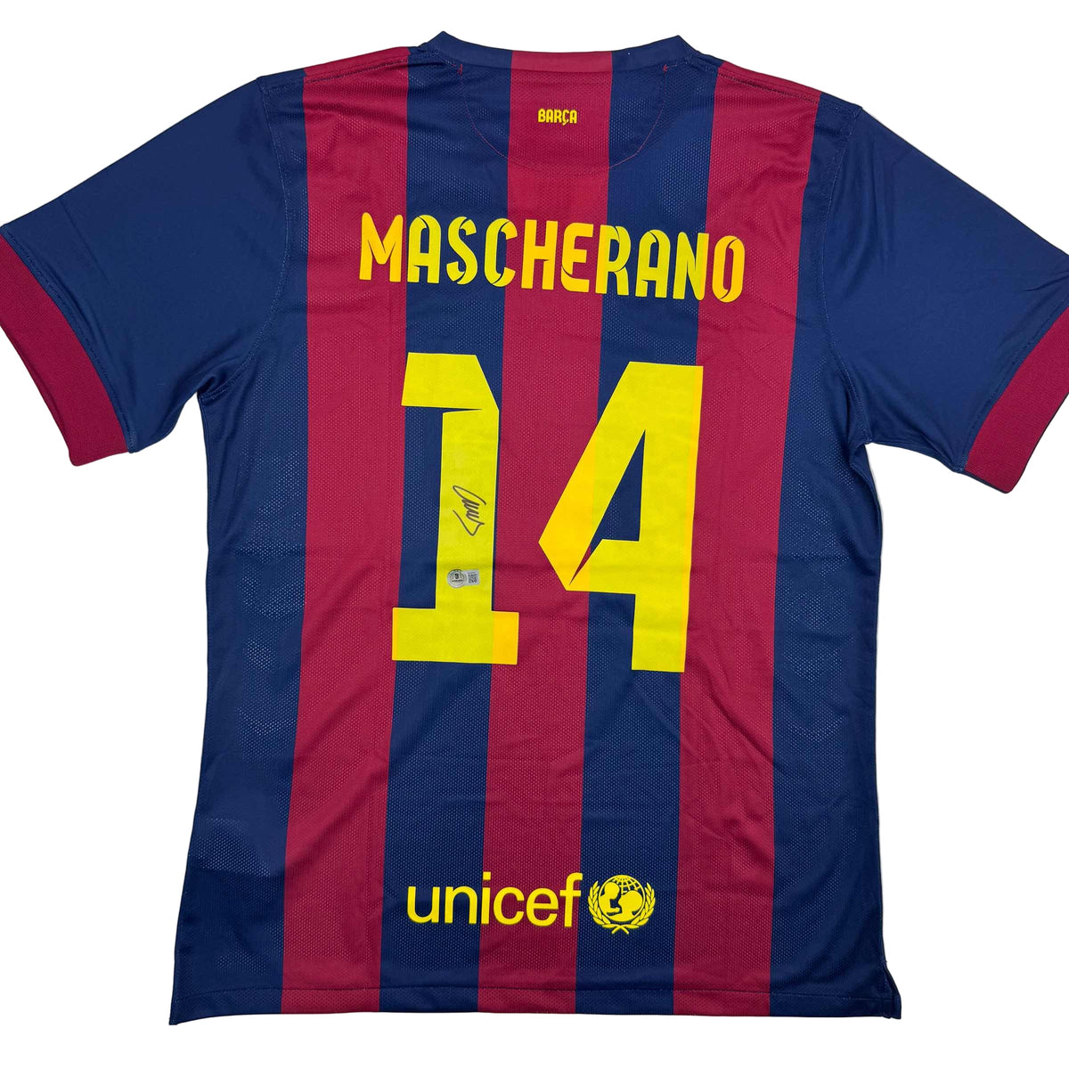 Autographed/Signed Javier Mascherano FC Barcelona Blue Soccer Jersey Beckett BAS COA