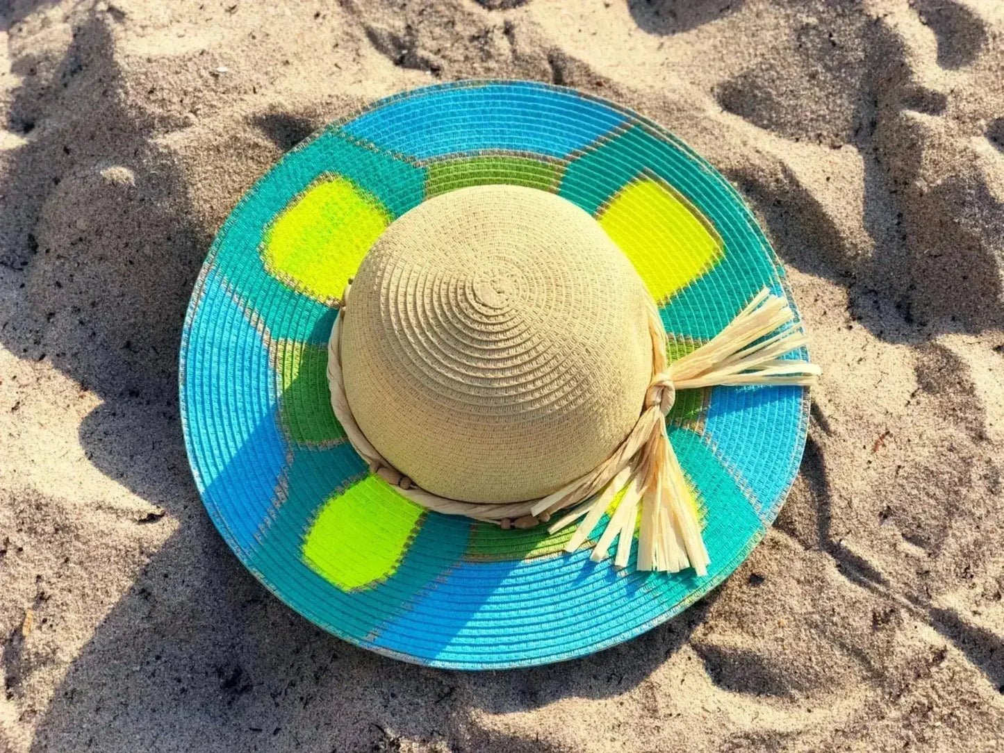 Hand painted Mosaic Sun Hat - Aqua Blue & Unique | Femstylo