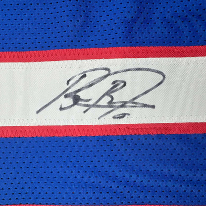 Framed Autographed/Signed Brian Burns 35x39 New York Retro Blue Football Jersey JSA COA