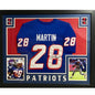 Framed Autographed/Signed Curtis Martin 35x43 New England Blue Football Jersey JSA COA