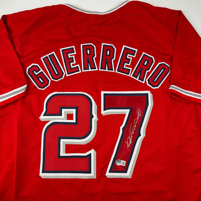 Autographed/Signed Vladimir Vlad Guerrero Los Angeles LA Anaheim Red Baseball Jersey Beckett BAS COA