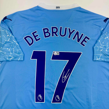 Autographed/Signed Kevin De Bruyne Manchester City Blue Soccer Futbol Jersey Beckett BAS COA