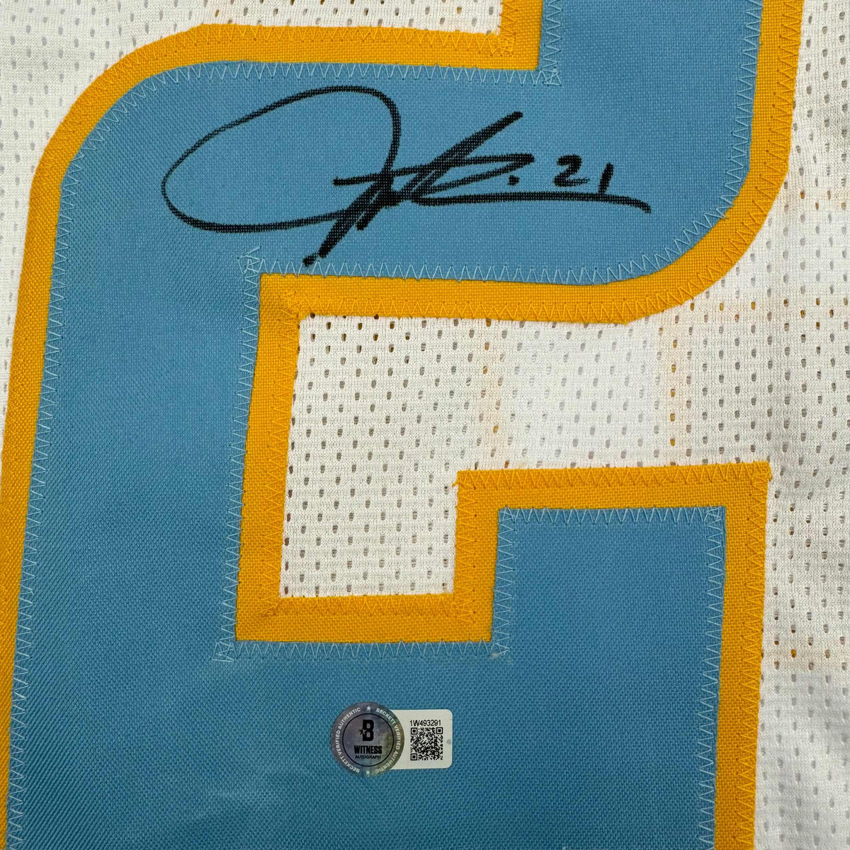 Autographed/Signed LaDainian Tomlinson San Diego White Football Jersey Beckett BAS COA