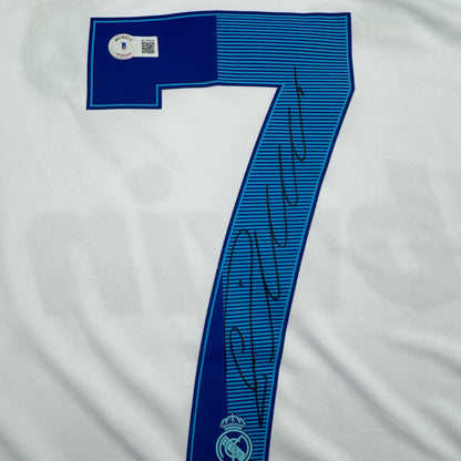 Autographed/Signed Cristiano Ronaldo Real Madrid White Soccer Jersey Beckett BAS COA