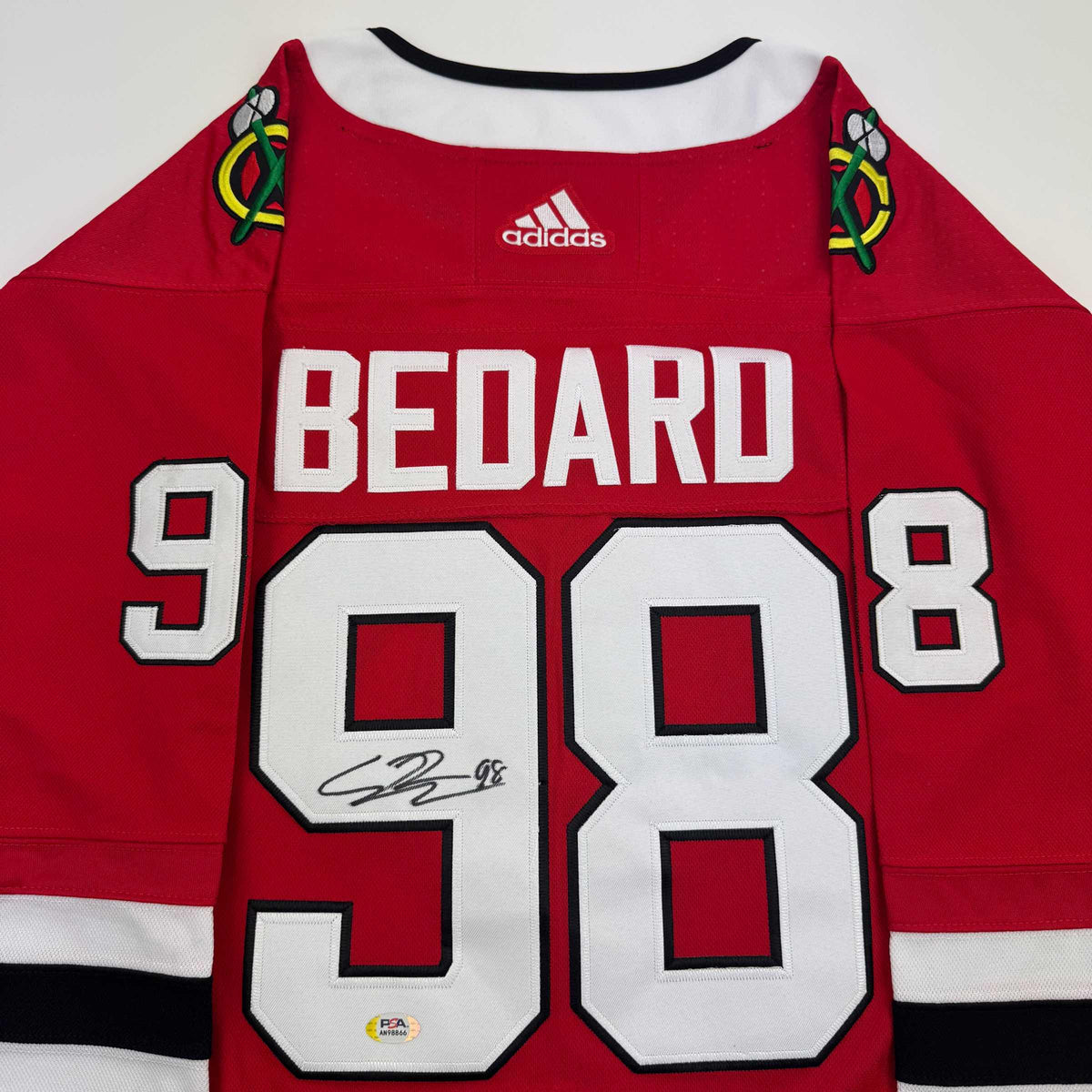 Autographed/Signed Connor Bedard Chicago Blackhawks Red Hockey Jersey PSA COA
