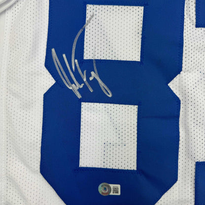 Framed Autographed/Signed Jake Ferguson 35x39 Dallas White Football Jersey Beckett BAS COA