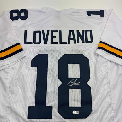 Autographed/Signed Colston Loveland Michigan White College Football Jersey Beckett BAS COA