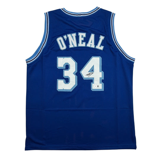 Autographed/Signed Shaquille Shaq O'Neal Los Angeles LA Retro Blue Basketball Jersey Beckett BAS COA