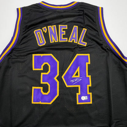 Autographed/Signed Shaquille Shaq O'Neal Los Angeles LA Black Basketball Jersey Beckett BAS COA