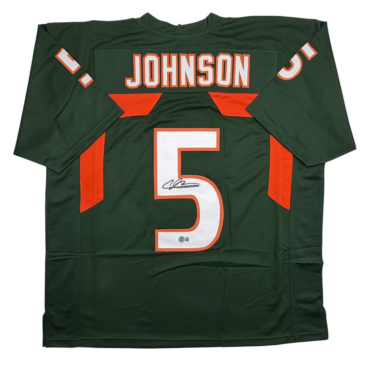 Autographed/Signed Andre Johnson Miami Green College Football Jersey Beckett BAS COA