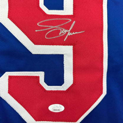 Autographed/Signed Adam Graves New York Blue Hockey Jersey Beckett BAS COA
