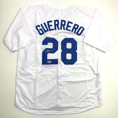 Autographed/Signed Pedro Guerrero Los Angeles LA White Baseball Jersey Beckett BAS COA