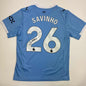 Autographed/Signed Savinho Manchester City Blue Soccer Futbol Jersey Beckett BAS COA