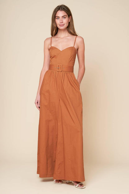ELEVATED ICON BROWN WOVEN JUMPSUIT