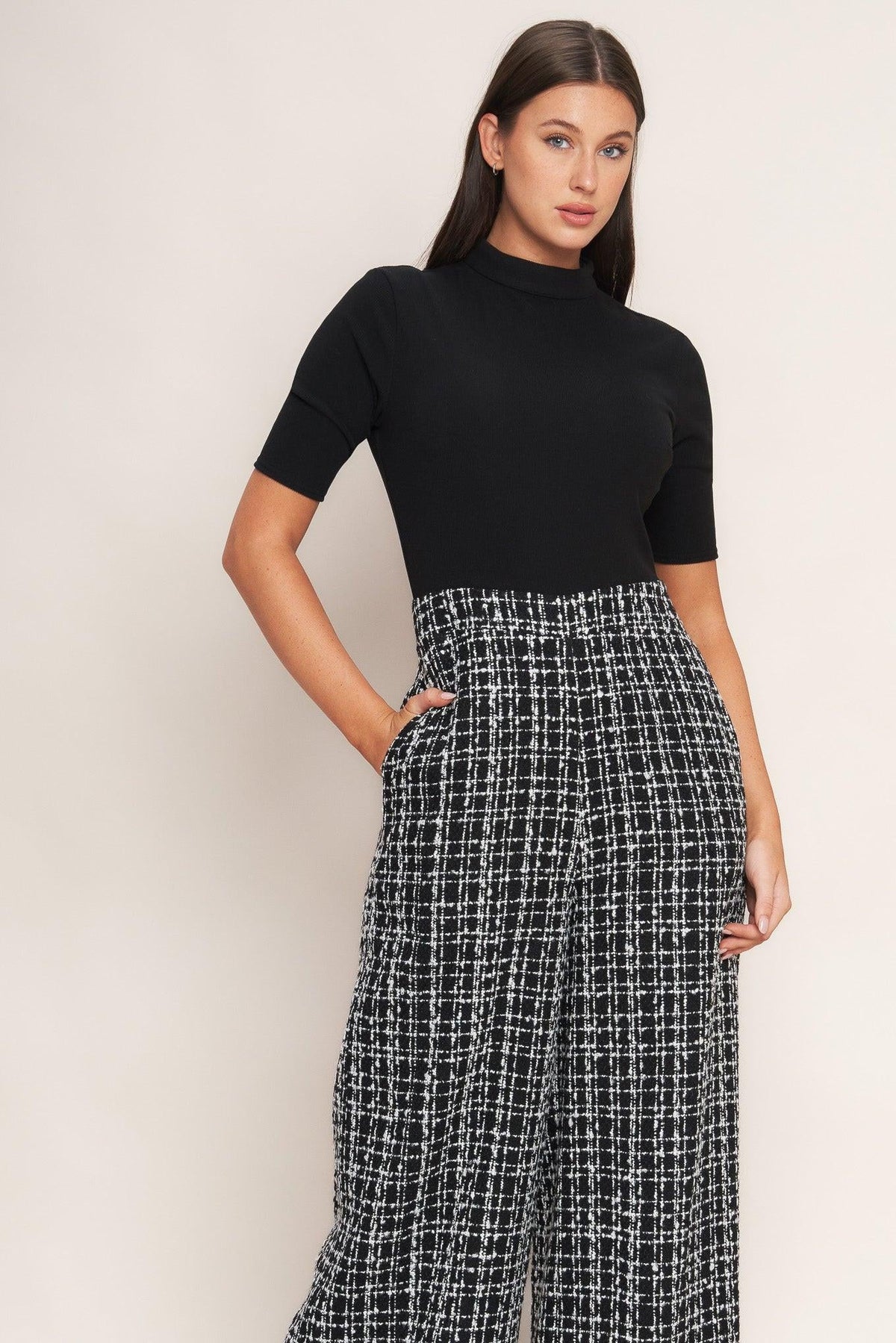 ÉCHEC PARISIEN KNIT TOP AND TWEED PANT JUMPSUIT
