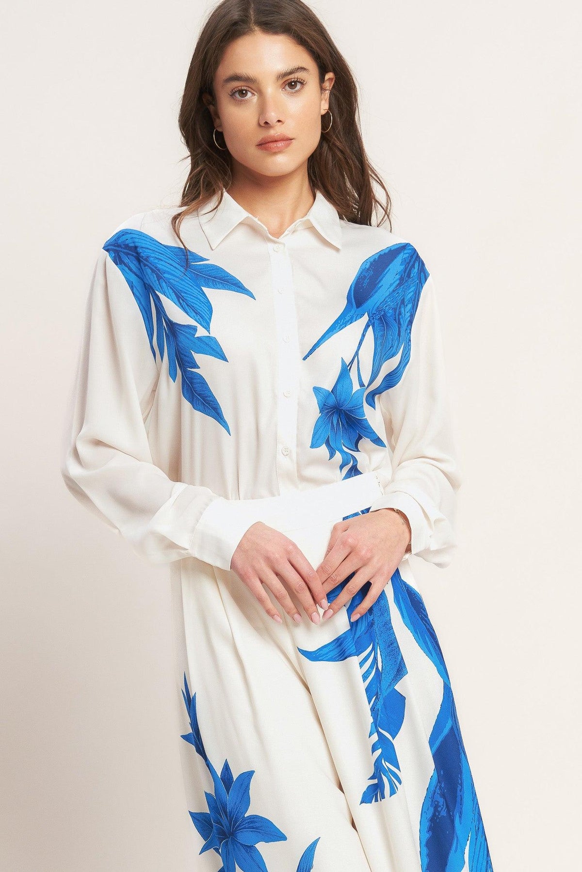 ASYMMETRICAL BOTANICAL WOVEN PANTS