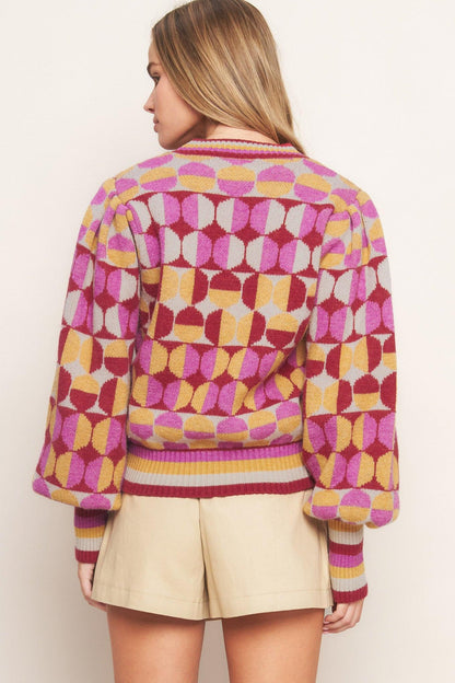 CHEER YOU ON JACQUARD SWEATER TOP