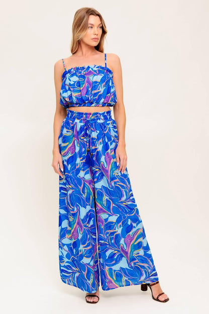 CHERISHED KISS BLUE WOVEN TOP AND PANTS SET
