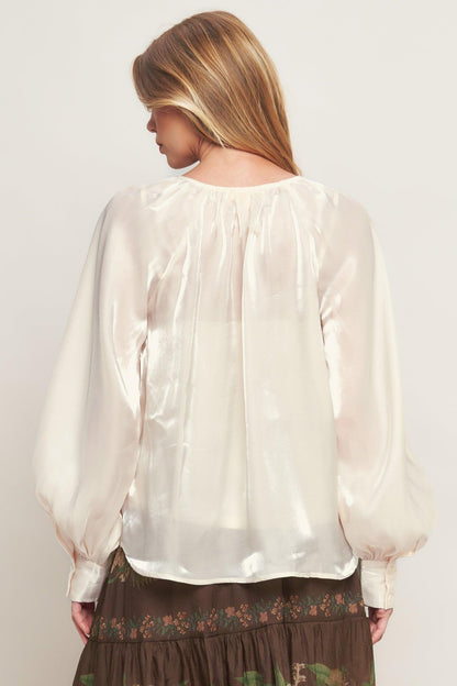 ETERNAL PEARL CHARM WOVEN PEASANT TOP