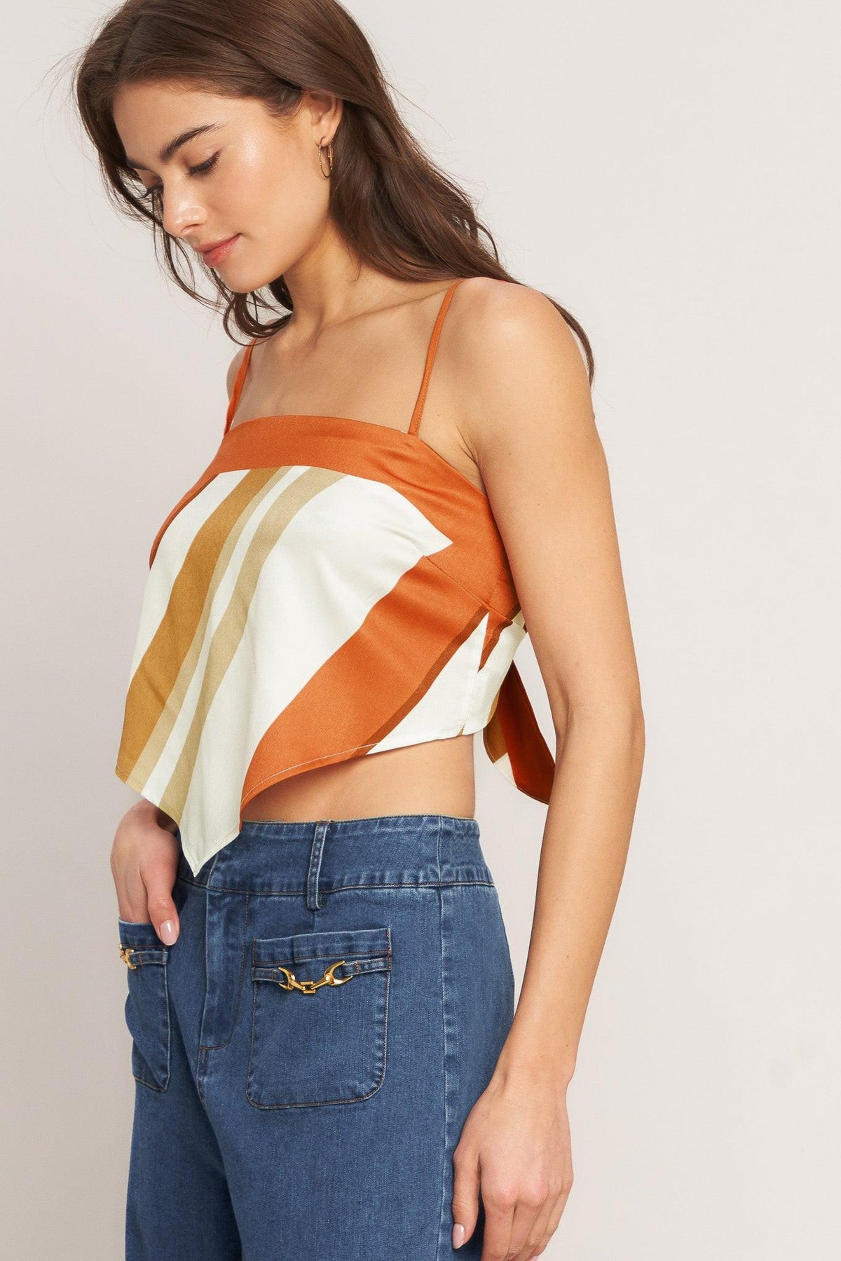 GOLDEN HORIZON WOVEN SCARF TOP