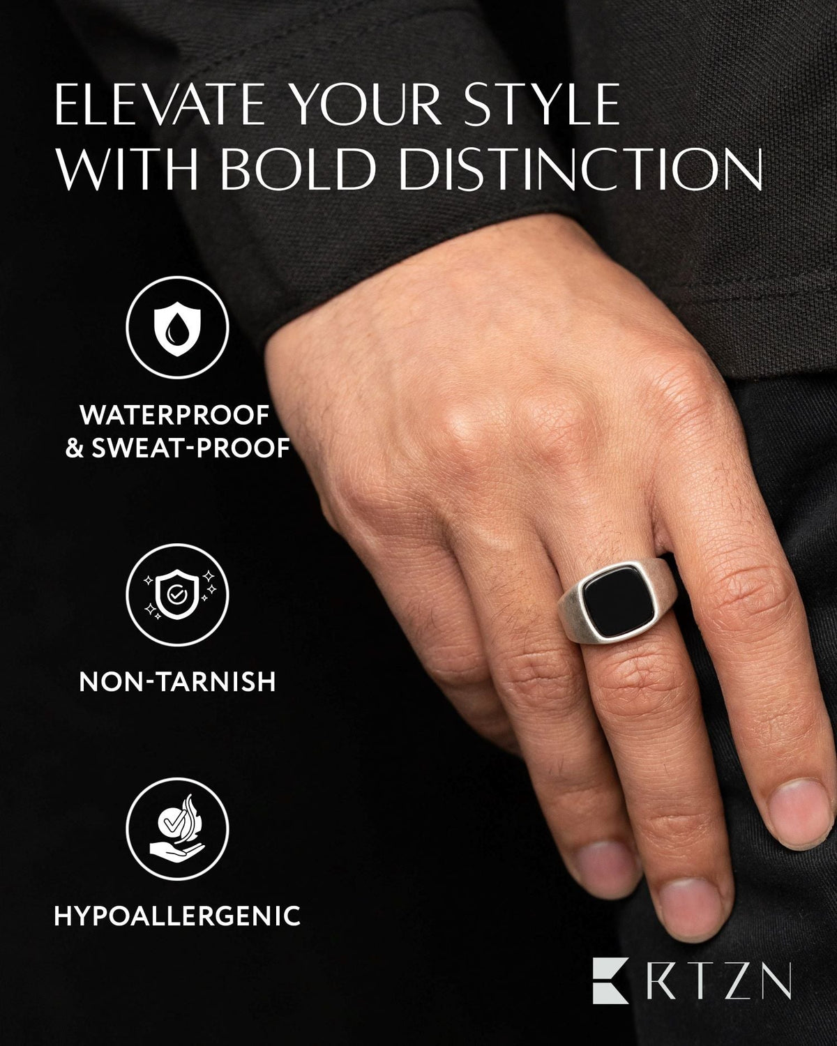 Black Onyx Cushion Signet Ring