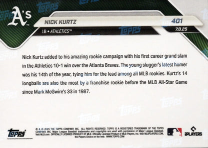 2025 Topps Now Nick Kurtz #401 Gold Foil /50 Athletics Rookie RC Baseball Card