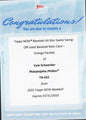 2025 Topps Now Kyle Schwarber #433 Orange All-Star Game Swing Off Relic /25 Redemption Philadelphia Phillies Baseball Card