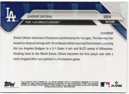 2025 Topps Now Shohei Ohtani #884 Gold Chrome 50/50 Los Angeles Dodgers Baseball Card